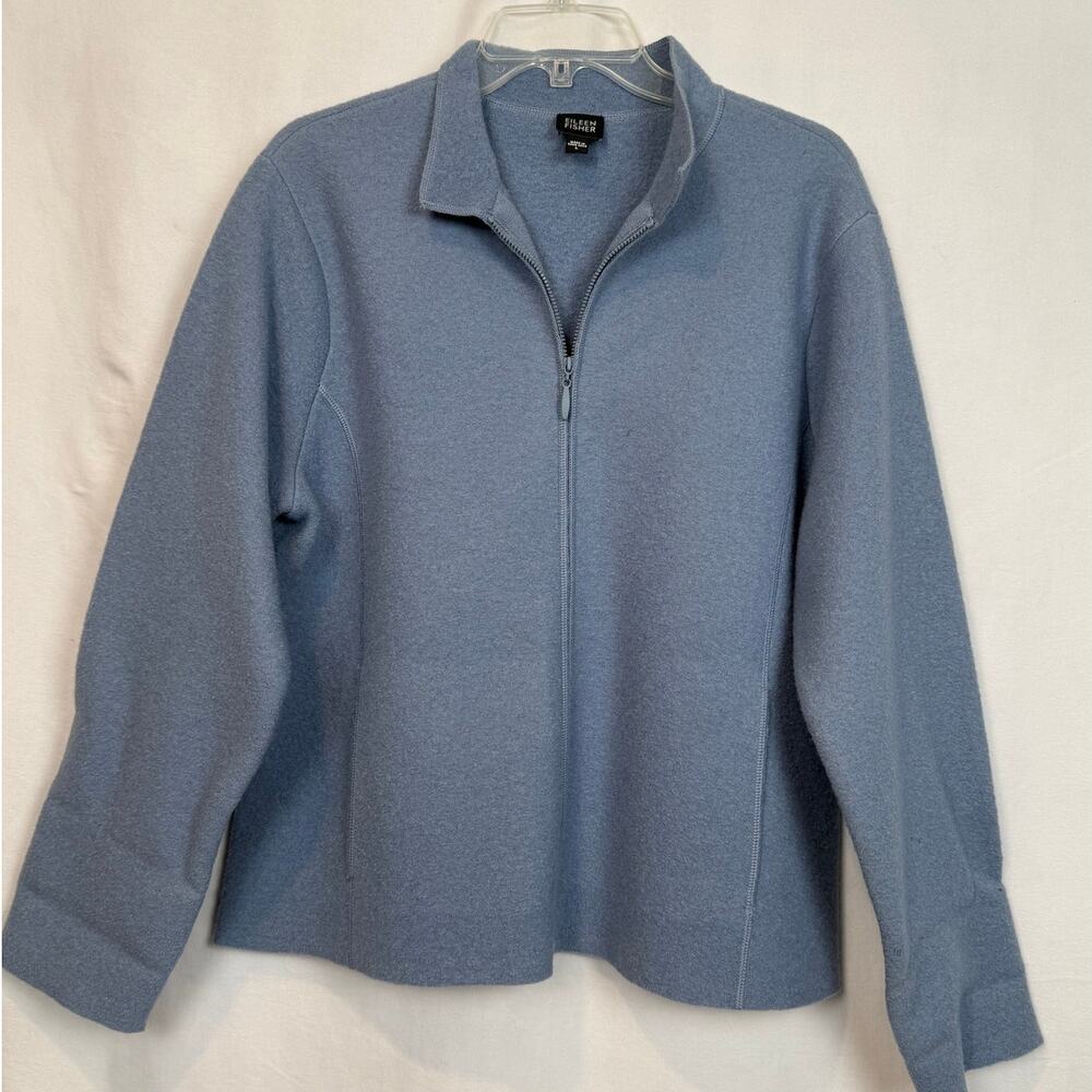 Eileen Fisher Vintage Wool Zip Jacket L Periwinkle Blue AS IS Moth Damage